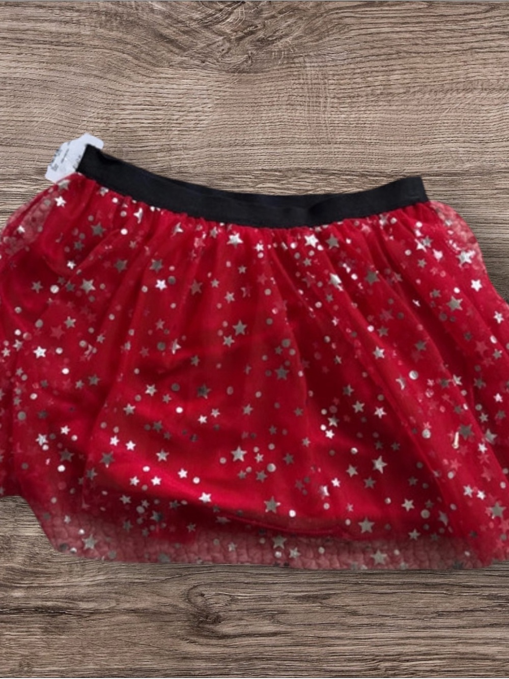 Girls Size 7/8 Red Star-Print Tulle Skirt with Black Waistband NWT